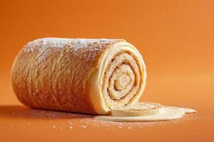 AI generated Swiss Roll with Cream Filling on Orange Background photo