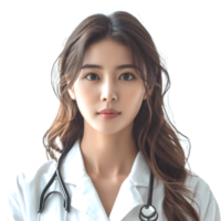 AI generated half body portrait of Korean female doctor isolated on transparent background ,generative ai png