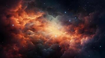 AI generated fantastic space nebula with glowing cosmic clouds on black background, neural network generated image photo