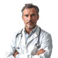 AI generated half body portrait of male doctor isolated on transparent background ,generative ai png