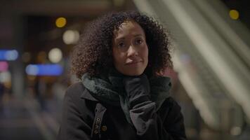 Portrait of Young Happy Woman with Curly Hair Thinking Positive Optimistic video