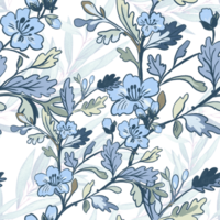 Chinoiserie inspired. Vintage floral illustration. Blue and white oriental eastern asian seamless pattern png