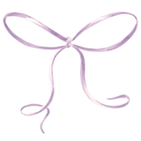 Watercolor violet gift ribbon bow isolated. Template of silk streamer for festive decoration. Hand drawn clipart for card, wrapper, textile, birthday and holiday backdrop, print sticker and packaging. png