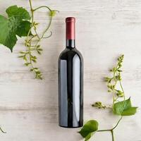 AI generated Vine bottle mockup on light background, winery template photo