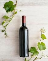 AI generated Vine bottle mockup on light background, winery template photo