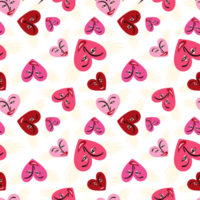Valentines Day pattern with angels funky hearts. Groovy cute love characters png