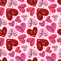 Pink Bright Valentines Day seamless pattern with cool funky hearts. png