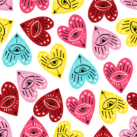 Bright vivid Valentines Day seamless pattern with magical hearts. png