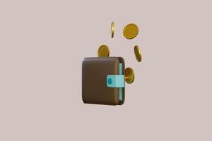 3D wallet concept. money bag, coins stack and banknotes. 3d render illustration photo