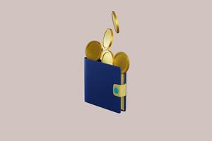 3D wallet concept. money bag, coins stack and banknotes. 3d render illustration photo