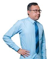 Portrait of a one-man white background. Professional Asian businessman, standing confidently against a crisp white background, epitomizes singular expertise and professionalism in world of business photo