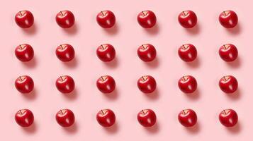 AI generated Seamless pattern of red apples on pink background. photo
