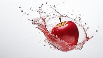 AI generated Red apple in water splash on white background. photo