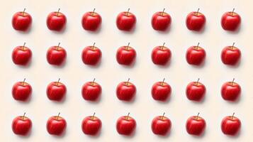 AI generated Seamless pattern of red apples on beige background. photo