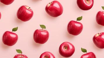 AI generated Pattern of red apples on pink background. photo