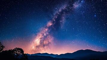 ai generado noche paisaje con lechoso camino y estrellado cielo. foto