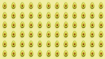 AI generated Seamless pattern of fresh ripe avocado halves on a yellow background. photo