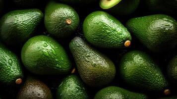 AI generated Fresh ripe avocados background. photo