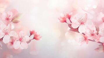 ai generado Cereza florecer sakura primavera flor antecedentes con bokeh ligero. foto