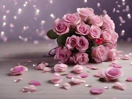 AI generated bunch of pink roses and bokeh background photo