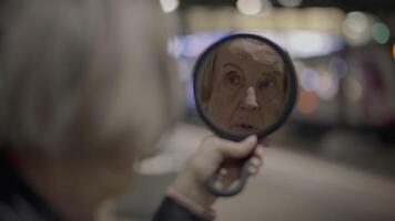 Worried Elderly Woman Waiting Anxious At Trainstation For Friend video