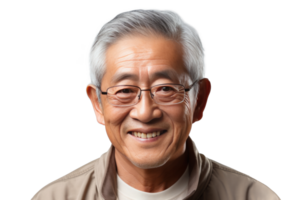 ai généré portrait de Sénior asiatique homme isolé sur transparent Contexte png