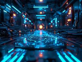 AI generated Digital technology innovation science ai background with HUD modern design, futuristic interface screen. photo