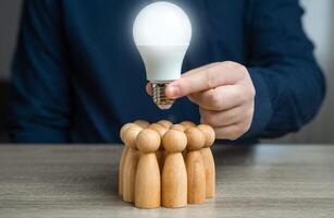 Generation of ideas in cooperation. Technological solutions. Experience carried out by a group of specialists. Leader accumulates ideas and experience to make a solution. Research and development. photo