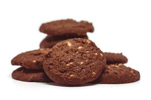 Traditional chocolate cashew butter cookies on white background photo