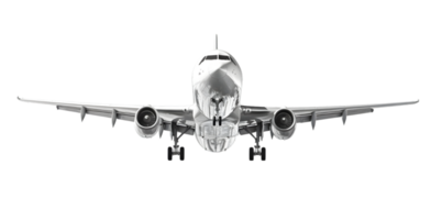 ai genererad vit metallisk kommersiell flygplan jetliner flygande, 3d realistisk passagerare jet fordon, png formatera på transparent bakgrund, ai generativ