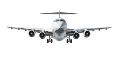 ai généré blanc métallique commercial avion jetliner en volant, 3d réaliste passager jet véhicule, png format sur transparent arrière-plan, ai génératif