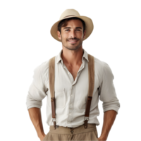 AI generated Cheerful mature Arabian farmer man posing and smiling at camera, worker in an hat png format on transparent background