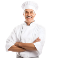 AI generated Cheerful mature cook posing and smiling at camera, chef in an apron png format on transparent background Fictional Person, Ai Generative