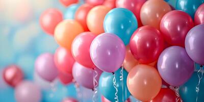 ai generado celebracion bandera antecedentes con vistoso globos cumpleaños, boda, fiesta o aniversario concepto con Copiar espacio. foto