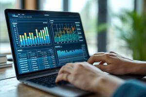 AI generated Business data analysis graph finance management plan key performance Indicator and report chart strategy marketing. photo