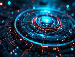 Digital technology innovation science ai background with HUD modern design, futuristic interface screen. photo