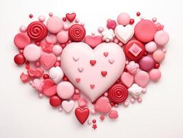 AI generated Valentine's day elements, pink red color, white background in the center greeting card photo