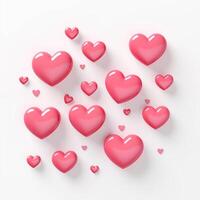 AI generated 3d clay icon hearts, floating, pink color, white background, copyspace photo