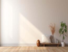 árbol en vivo habitación mínimo interior blanco pared con Copiar espacio. foto