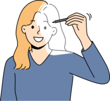 Frau zeichnet besitzen Bild mit Bleistift, symbolisieren Selbstentwicklung und Verlangen zu werden besser. Mädchen ist interessiert im Techniken zum Selbstentwicklung und Ändern psychologisch Zustand zu leisten Erfolg png