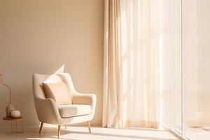 AI generated minimal interior living room design sofa with windy window photo