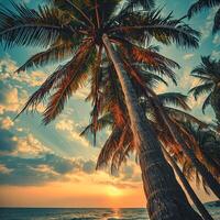 AI generated Tropical sea summer. Beach and palm trees. Nature and landscape travel. Vintage style photo