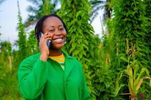 beautiful lady in the happy about the call she is receiving calls photo