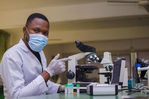 Health care researcher working in life science laboratory. photo