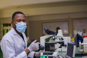 Health care researchers working in life science laboratory. photo