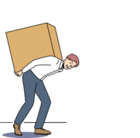 Man experiences stress due to pressure problems, carrying large box with load on back. Concept of stress caused by work overload and strict deadlines, forcing overwork and professional burnout png