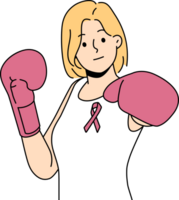 Woman fights cancerous tumor using boxing gloves and resisting development breast cancer png