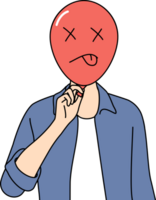 verärgert Mann mit aufgeblasen Ballon im Vorderseite von Gesicht Bedürfnisse Hilfe von Psychologe. verärgert Kerl Leiden von Melancholie und Frustration fällig zu Sozial Druck oder Mangel von Selbstverwirklichung. png