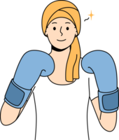 Frau mit Krebs im Boxen Handschuhe symbolisiert Kampf gegen Onkologie nach Chemotherapie png