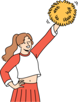 ung kvinna cheerleader höjer hand med pumpa på upp stödjande högskola fotboll team png